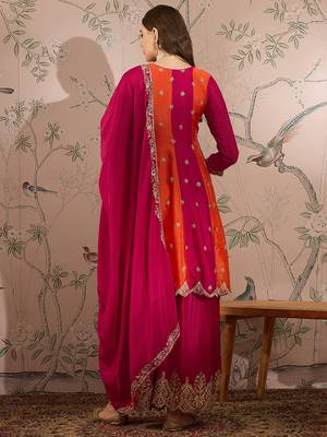 pink chinon flared top with bottom & dupatta 2