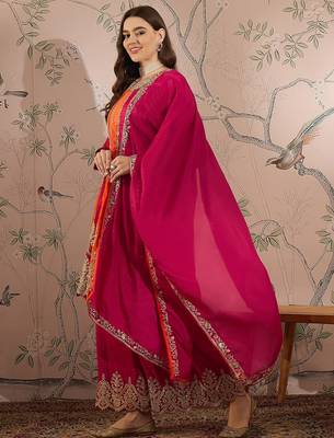 pink chinon flared top with bottom & dupatta 3