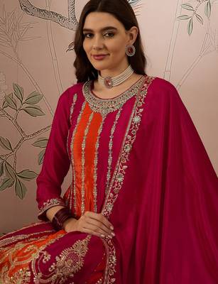 pink chinon flared top with bottom & dupatta 4