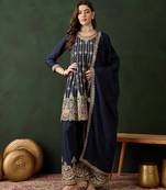 blue chinon  flared top with bottom & dupatta
