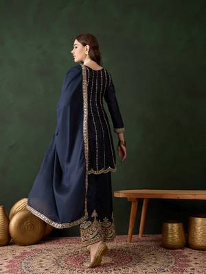 blue chinon  flared top with bottom & dupatta 2