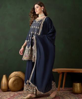 blue chinon  flared top with bottom & dupatta 3