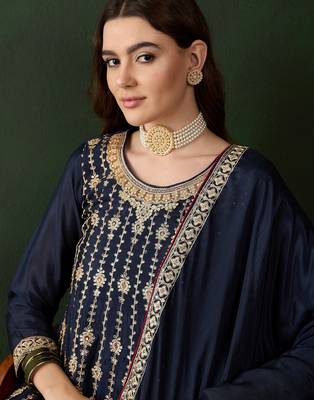 blue chinon  flared top with bottom & dupatta 4