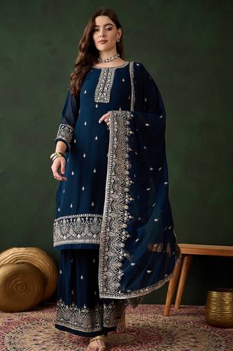 rama faux georgette   straight kurta with bottom & dupatta