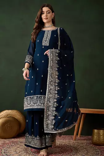 rama faux georgette  straight kurta with bottom & dupatta