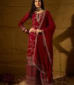 maroon faux georgette   straight kurta with bottom & dupatta