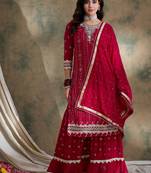 pink faux georgette  straight kurta with bottom & dupatta