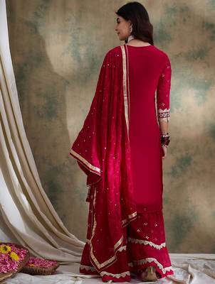 pink faux georgette  straight kurta with bottom & dupatta 2