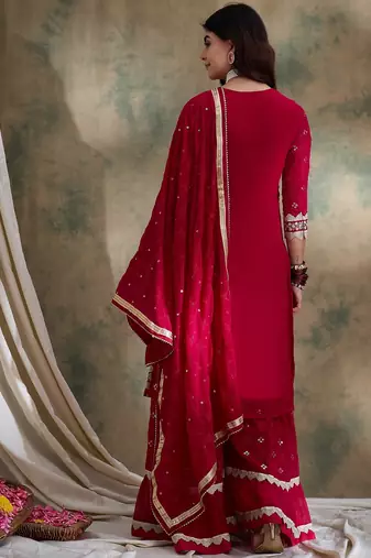 pink faux georgette  straight kurta with bottom & dupatta