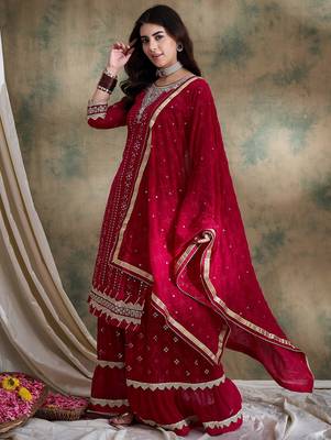pink faux georgette  straight kurta with bottom & dupatta 3