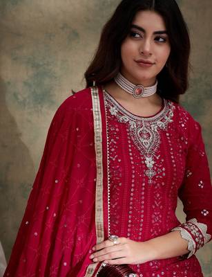 pink faux georgette  straight kurta with bottom & dupatta 4