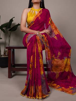 effortless elegance weightless marble floral saree 1