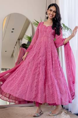 Pink chinkari anarkali kurta set 1