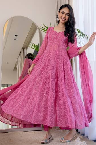 Pink chinkari anarkali kurta set