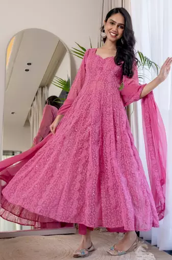 Pink chinkari anarkali kurta set