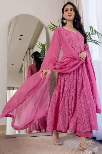 Pink chinkari anarkali kurta set