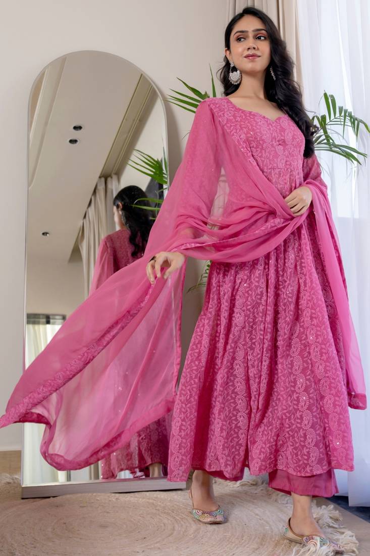 Pink chinkari anarkali kurta set