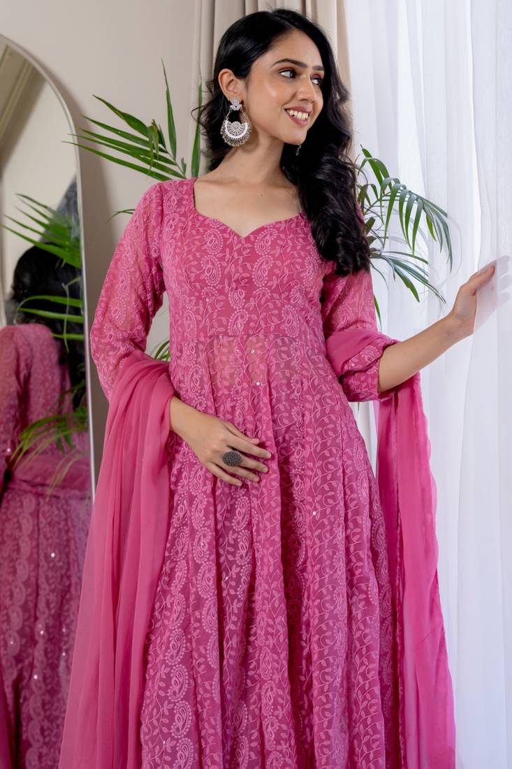 Pink chinkari anarkali kurta set