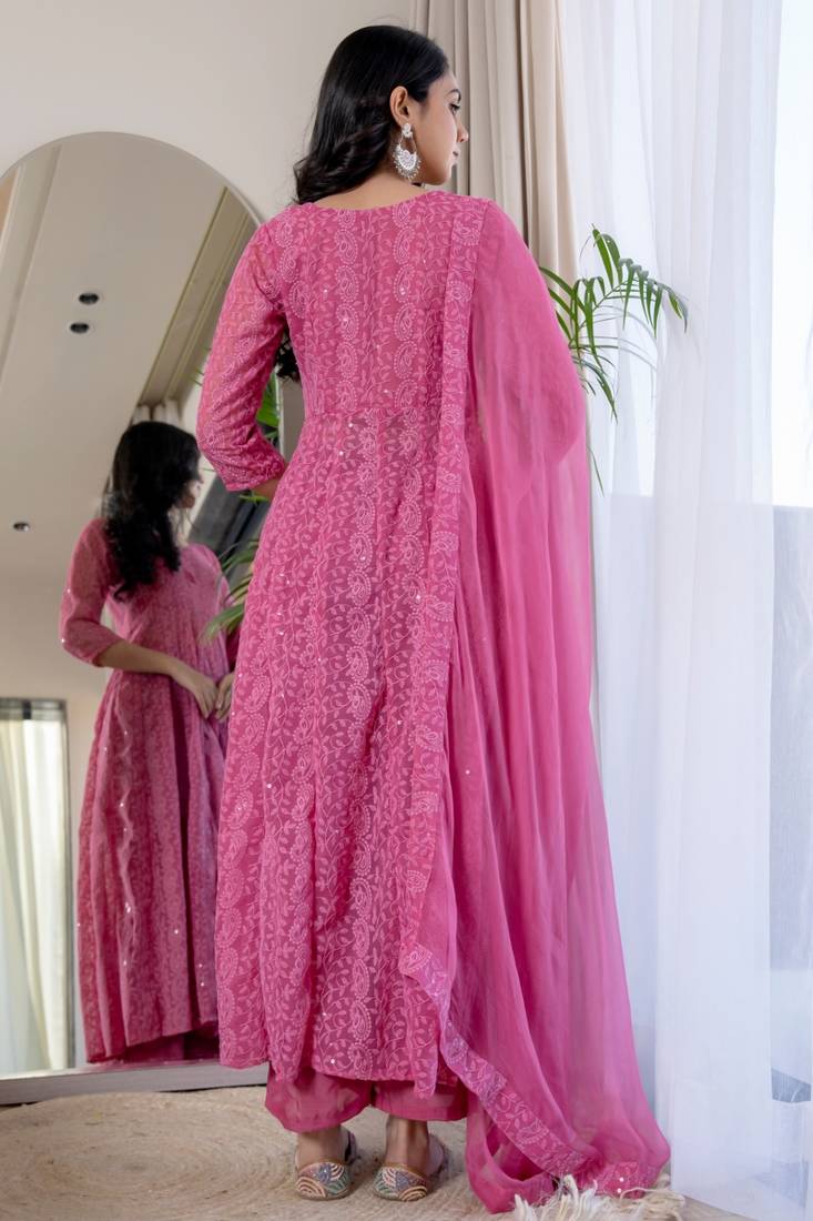 Pink chinkari anarkali kurta set