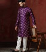 Purple embroidered kurta pajama set for men
