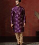 Purple embroidered kurta pajama set for men