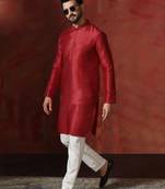 Red dupion kurta pyjama set for men