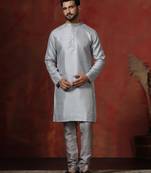 grey bangalorian silk kurta pyjama set for men with embroidery work