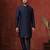 navy blue dupion kurta pyjama set for men with solid design