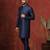 navy blue dupion kurta pyjama set for men with solid design