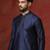 navy blue dupion kurta pyjama set for men with solid design