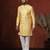 yellow jacquard blend indo western and pyjama set for men with printed design