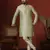 green dupion kurta pyjama set for men with solid design