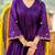 Dark purple silk embroidered zari work anarkali with pant and dupatta set