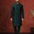 green dupion kurta pyjama set for men with solid design