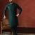 Green dupion kurta pyjama set for men with printed design
