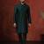 Green dupion kurta pyjama set for men with printed design