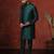 Green dupion kurta pyjama set for men with printed design