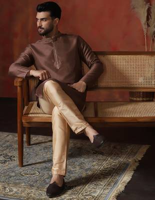 Brown embroidered elegant kurta for men 1