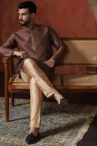 Brown embroidered elegant kurta for men
