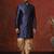 Navy blue jacquard blend indo western and dhoti set for men with printed design