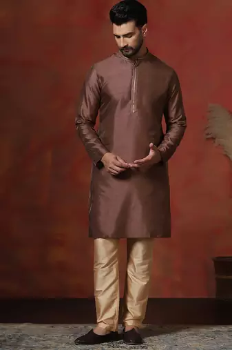 Brown embroidered elegant kurta for men