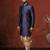 Navy blue jacquard blend indo western and dhoti set for men with printed design