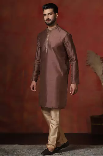 Brown embroidered elegant kurta for men