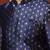 Navy blue jacquard blend indo western and dhoti set for men with printed design