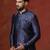 Navy blue jacquard blend indo western and dhoti set for men with printed design