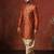 orange jacquard blend indo western and dhoti set for men with printed design