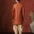 orange jacquard blend indo western and dhoti set for men with printed design