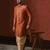 orange jacquard blend indo western and dhoti set for men with printed design