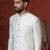 White jacquard blend indo western and pyjama set for men with printed design