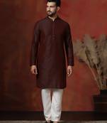 maroon dupion kurta for men with solid design